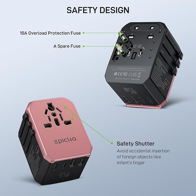 EPICKA Universal Travel Adapter GaN 45W, European Travel Plug Adapter with PD&QC Fast Charging(2 USB-A & 3 USB-C Ports) - Worldwide Travel Essentials, International Power Adapter for UK/US/AU