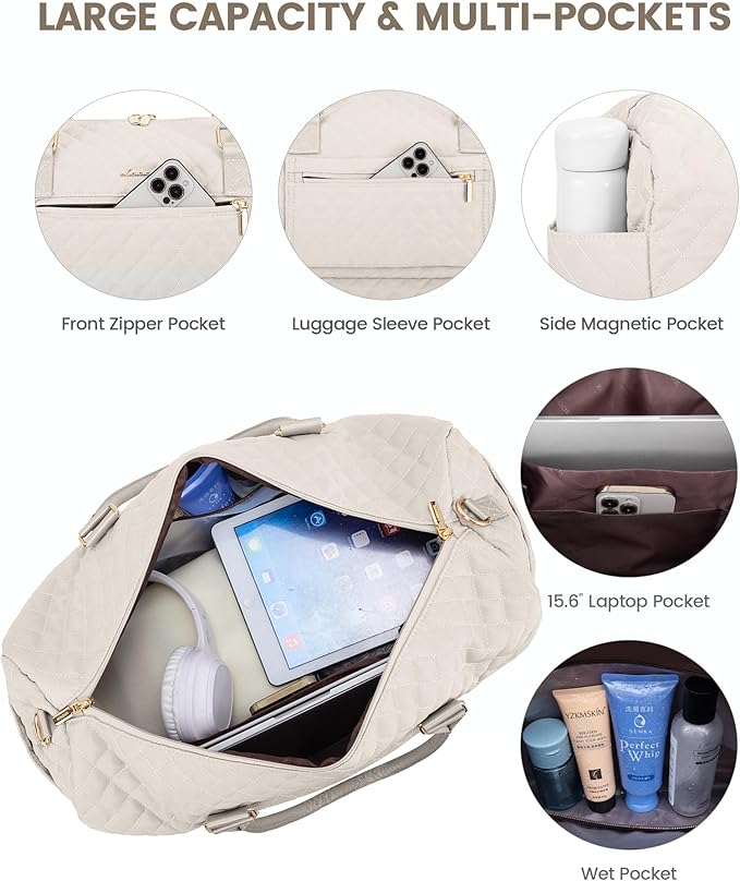 LOVEVOOK Travel Duffle Bag for Women, Weekender Overnight Bag with Shoe Compartment, Carry on Bag with Toiletry Bag, Gym Duffel Bag with Wet Pocket, Hospital Bags for Labor and Delivery 3 Pcs Set