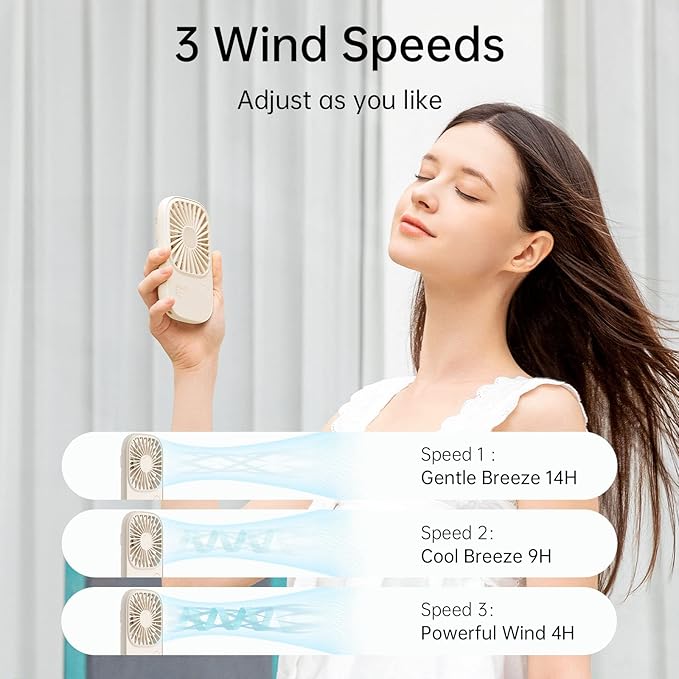JISULIFE Handheld Mini Lash Fan with Bracket, Small Portable USB Rechargeable Personal Makeup/Eyelash Fan with 3 Speeds for Women Mom Girls Office Outdoor Travel Beige