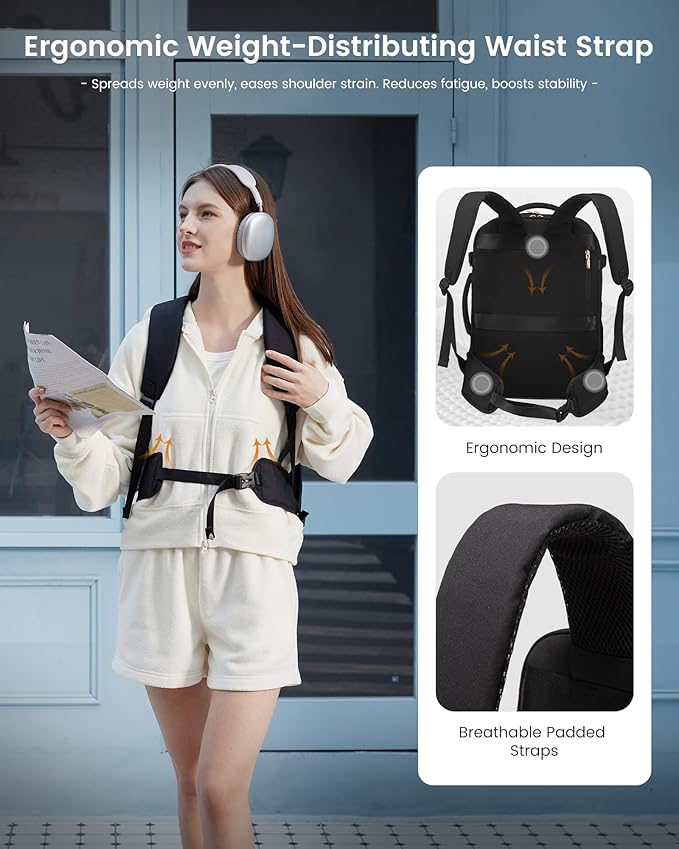 LOVEVOOK Travel Backpack For Women & Men with Waist Strap,40L Waterproof Carry On Backpack Luggage Travel Essentials Flight Approved,TSA Personal ltem Travel Bag Weekender Daypack with 3 Packing Cubes