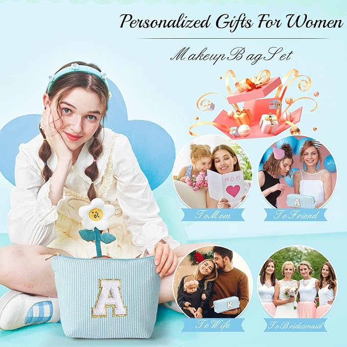 YOOLIFE Initial Makeup Bag for Women Girls - Skin Care for Teens 10-12 | Make Up Bag | Gifts for Women | Graduation Gifts | Mothers Day Gift | Tween Girls Trendy Stuff Spring Break Essentials T