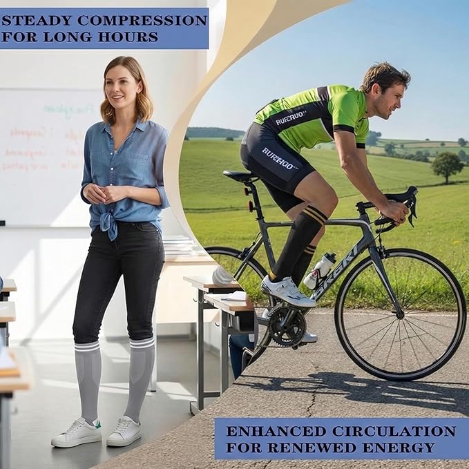 Sooverki Copper Compression Socks for Men & Women 8 Pack 15-20mmHg - Knee High Stockings Best Support for Running Athletic