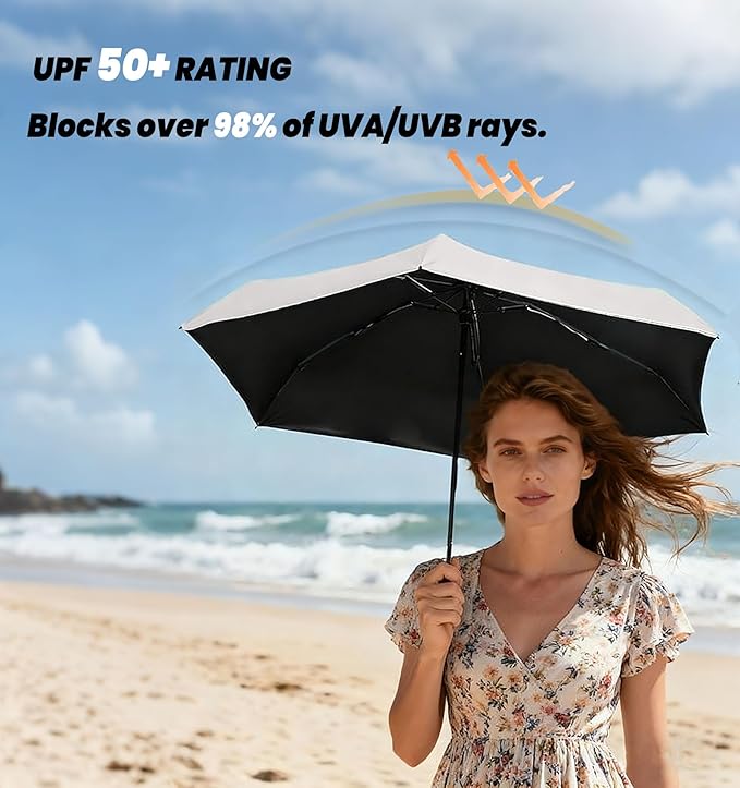 MRTLLOA Travel Essentials Mini Umbrella with Case for Purse - Small Compact & Lightweight, UV Sun Protection, Manual Open/Close for Pocket Umbrella(Women/Men/Kids)