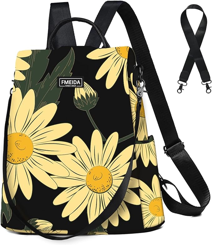 Fmeida Backpack Purse for Women - Travel Anti-Theft Backpacks Nylon Waterproof Daypack College Bookbag Shoulder Bag Sunflower