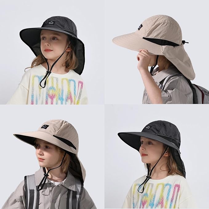 Outdoor Kids Sun Hat with Neck Flap UPF 50+ Quick Dry Beach Hats for Baby Boys Girls Age 2-12 Years Adjustable