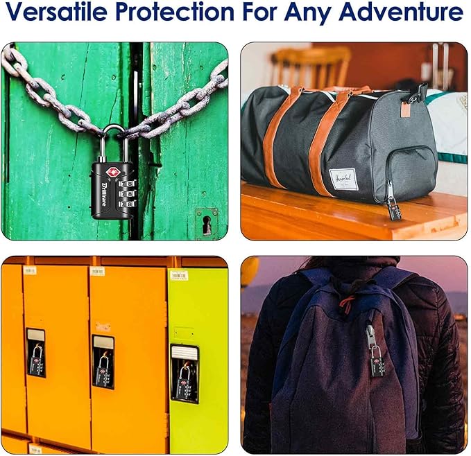 4 Pack TSA Approved Luggage Locks, Combination Travel Padlock, 3-Digit Waterproof Lock, TSA Accepted Outdoor Keyless Resettable Lock for Lockers, Bags, Backpack, Gym, Gate-Black