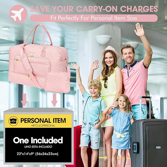 Large Women Travel Duffle Bag - Carry on Overnight Bag Weekend Travel Duffel Tote Bag Yoga Gym Bag with Wet Pocket Toiletry Weekender Overnight Bag for Travel Business Trips Sports Hospital Pink