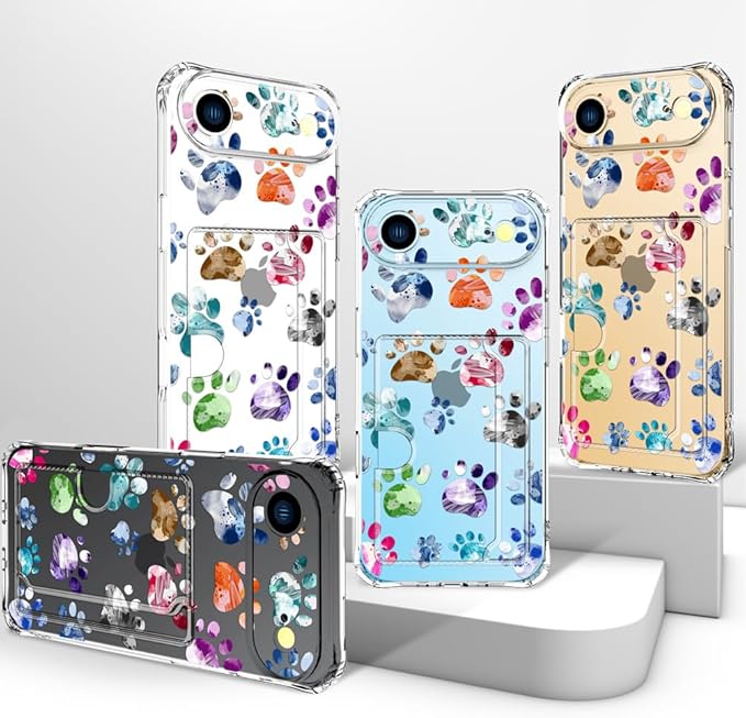 Compatible with iPhone 17 Air Case Card Holder for Women Cute Design,Wallet Phone Cases Transparent Cool Kawaii Protective (Clear Lovely Dogs Paws)