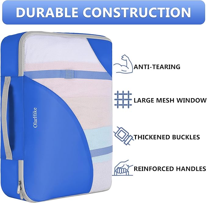 8 Set Packing Cubes for Travel, Gifts for Women Mom,Anti-Tearing Suitcase Organizer for Luggage with Shoe & Hanging Toiletry Bag,OlarHike Vacation Essentials & Accessories for Cruise Ship,Klein Blue