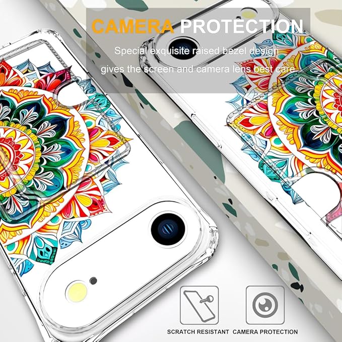 Compatible with iPhone 17 Air Case Card Holder for Women Cute Design,Wallet Phone Cases Transparent Cool Kawaii Protective (Clear Mandala Henna Flower)