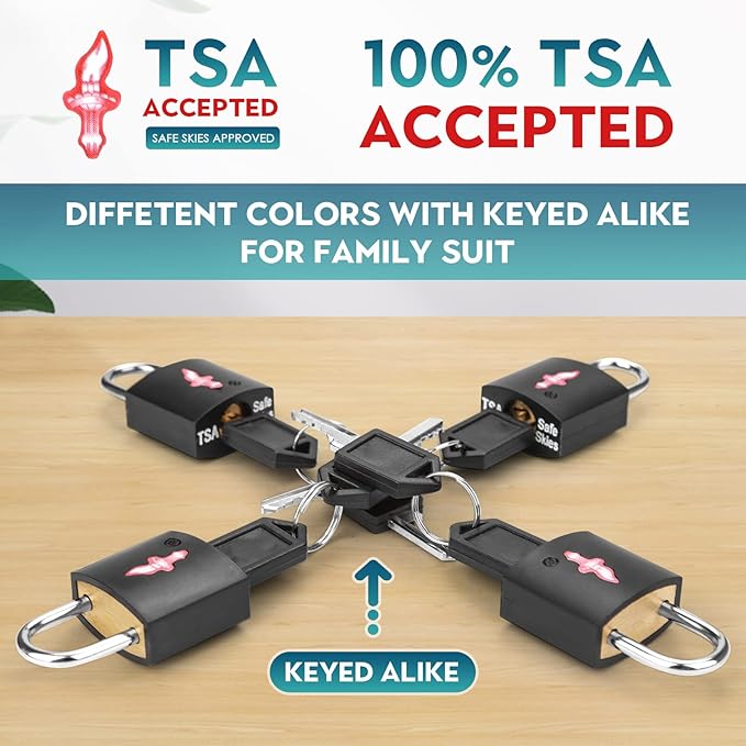 6 Pack Black TSA Luggage Locks with Key, TSA Approved for Backpacks, Bags and Luggage, 6 Pack Travel tag