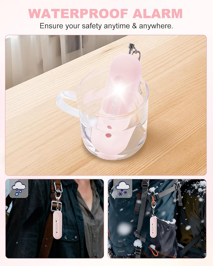 Personal Safety Alarm for Women - Waterproof Rechargeable Security Alarm - 140dB Extra Loud Siren with SOS Strobe Light - Self Defense Keychain for Women Girls Teens Seniors(Pink)