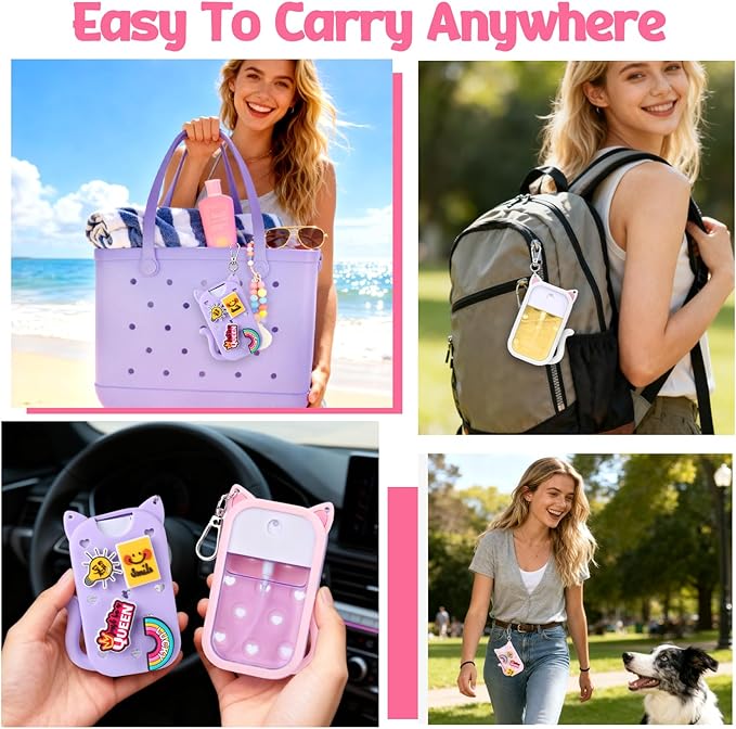 Mity rain Hand Sanitizer Spray Case Compatible With Touchland, Cute Silicone Hand Sanitizer Holder Keychain with 4 Charms, Portable Refillable Sanitizer Accessory, Gift for Women And Teens