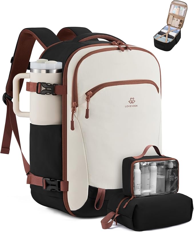 LOVEVOOK Travel Backpack for Women, 42L Airline Approved Carry On Backpack with 2 Packing Cubes, Waterproof Personal Item Travel Bag Fits 17" Laptop, TSA Traveling Essentials Overnight Backpack