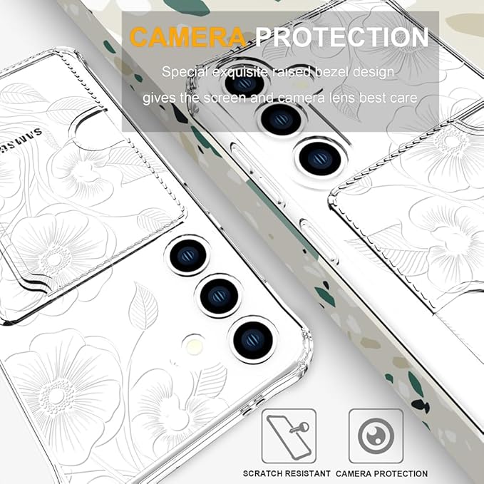 Compatible with Samsung Galaxy S24+ Plus / S25+ Plus Case Card Holder for Women Cute Design,Wallet Phone Cases Transparent Cool Kawaii Protective (Clear Seamless Abstract Flower)