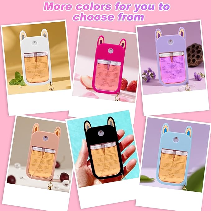 AIERSA Hand Sanitizer Spray Case Compatible with Touchland,Rabbit Ears Design Silicone Hand Sanitizer Case Holder with Keychain for Touch Land Mist Case 1FL. OZ (Pink)
