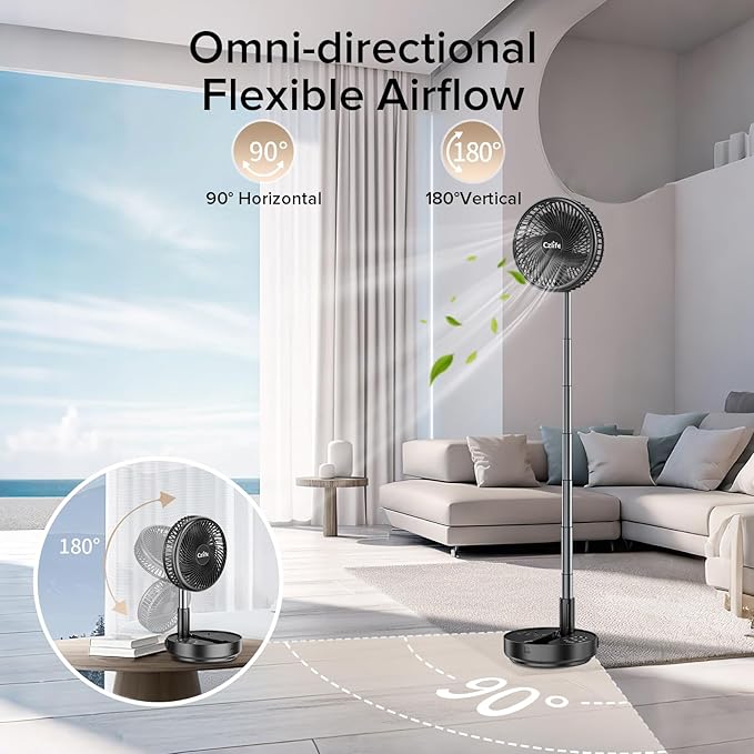 Czlife F9 Portable Fan, 10000mAh Rechargeable Battery Powered for Travel Sleeping Camping Bedroom Outdoor, Cordless Floor Desk USB Fan with Remote, 4 Speed, Timer, 7.7" (Black with Case&Charger)