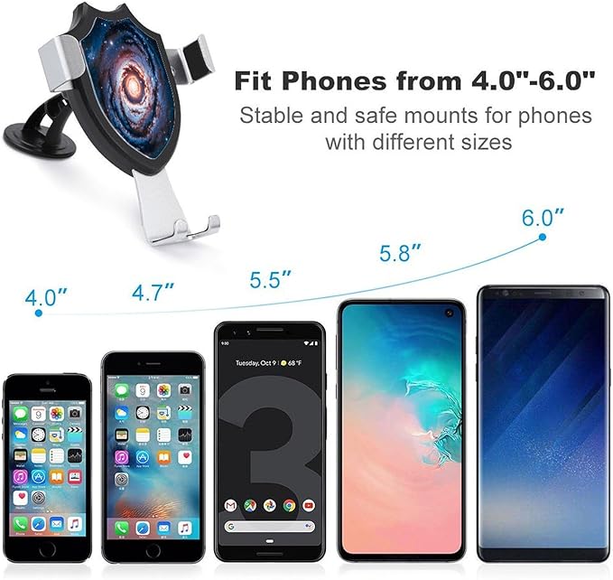 Car Phone Holder Planet Stars and Galaxy Printed Car Mount Car Essentials Phone Mount Compatible with 4 to 6 Inches Smartphones