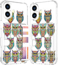 Compatible with iPhone 17 Case Card Holder for Women Cute Design,Wallet Phone Cases Transparent Cool Kawaii Protective (Clear Colorful Owls Cartoon)