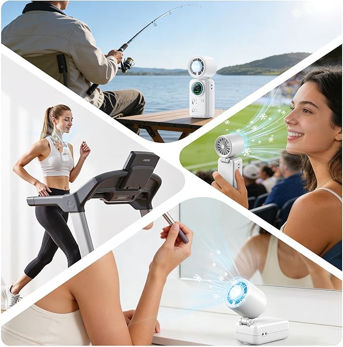FurBall 4-IN-1 Portable Handheld Fan with Ice Cooling, High-speed Turbo Power 100 Gear Adjustable, LED Display, 6000mAh Rechargeable Battery, Foldable & Quiet Personal Fan for Travel, Office, Outdoor