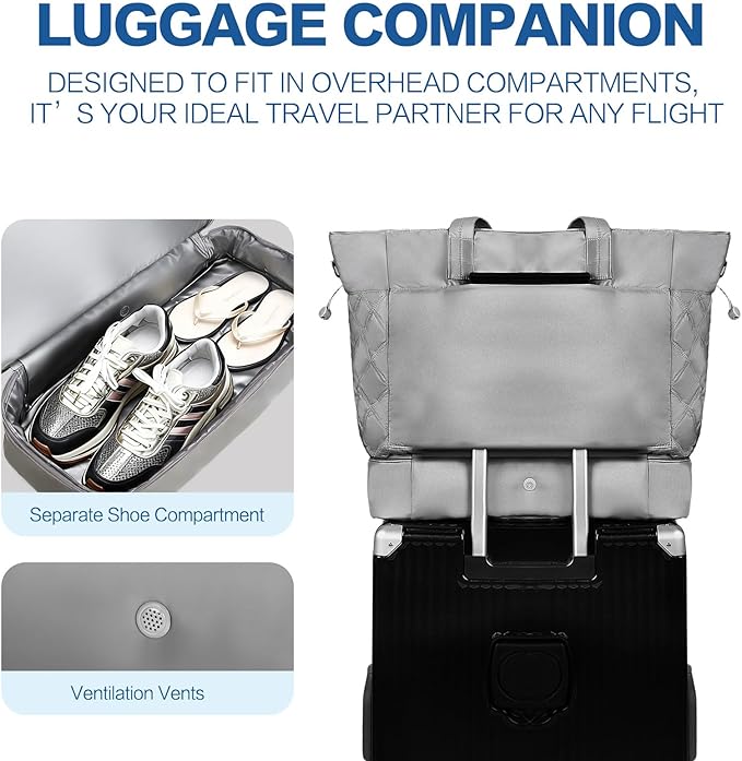Large 2PCS Nylon Duffle Bag for Travel Weekender Overnight Hospital Gym Bag for Men & Women, Carry On Airline Approved Personal Item Duffel Garment Bag Luggage with Shoe Compartment & Packing Cube