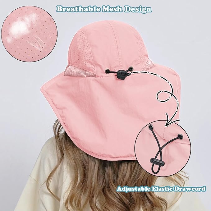 Outdoor Kids Sun Hat with Neck Flap UPF 50+ Quick Dry Beach Hats for Baby Boys Girls Age 2-12 Years Adjustable