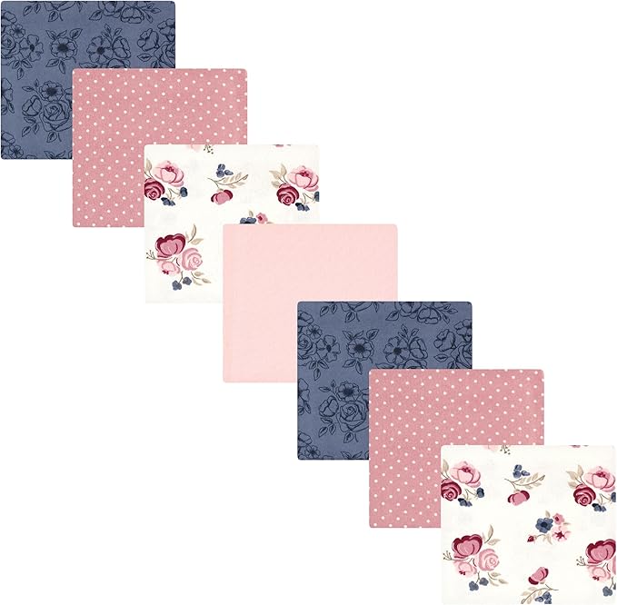 Hudson Baby Unisex Baby Cotton Flannel Receiving Blankets Bundle, Dusty Rose Floral, One Size