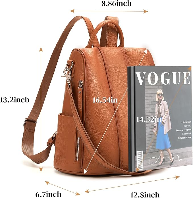 Leather Backpack Purses, Anti-theft Genuine Leather Backpack Bags for Women, Large Capcacity Fashion Convertible Shouler Bags for School Travel Daily