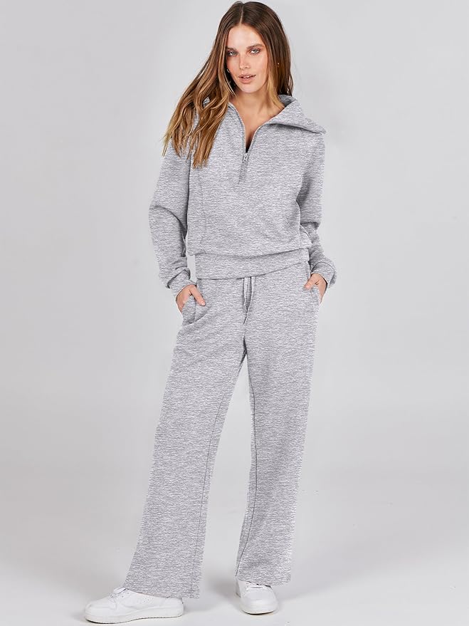 ANRABESS Women 2 Piece Outfits 2025 Fall Fashion Airport Wide Leg Pants Lounge Set Leisure Travel Vacation Clothes Sweatsuits