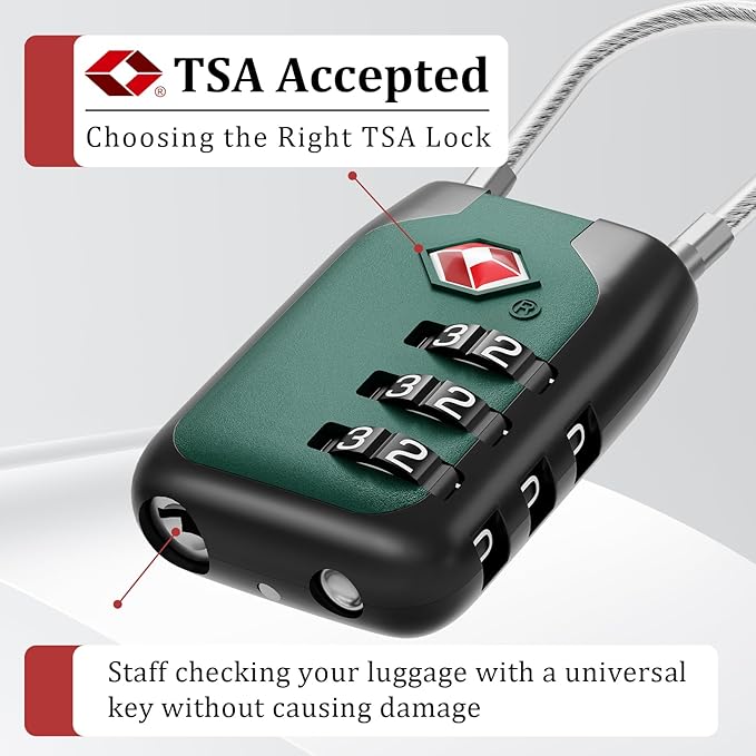 Joyway TSA Approved Luggage Lock, 3 Digit Combination Cable Lock with Alloy Body, Travel Combination Locks for Suitcases, Backpack and Golf Bag (Coral Blue, 2Pack)