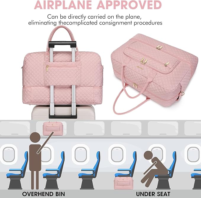 Travel Duffle Bag Weekender for Women - 38L Carry-On Overnight Personal Item Bag with Shoe Compartment & Wet Pocket Weekend Tote Bags with Toiletry Hospital Bags for Labor and Delivery