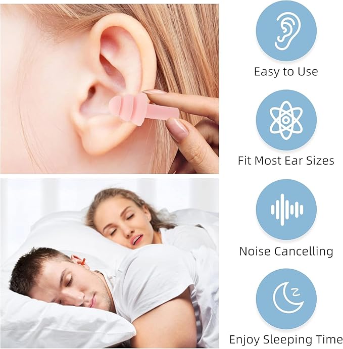 Earplugs for Sleep,Noise Canceling Ear Plug for Sleeping Swimming,4 Pairs Silicone Ear Plugs(Pink).