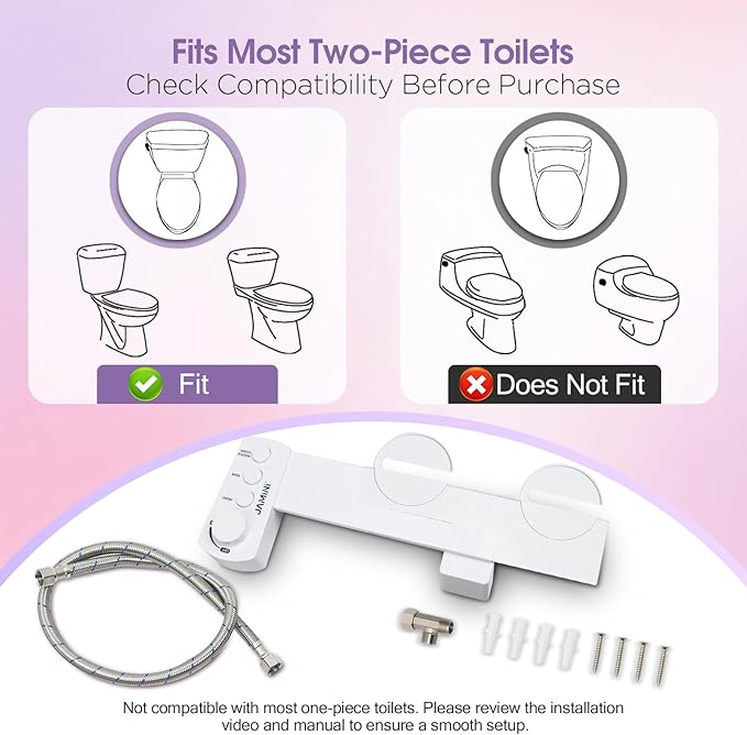 Jamini Ultra-Slim Detachable Bidet Attachment for Toilet – Non-Electric Cold Water, Self-Retraction Dual Nozzles, Step-less Pressure Dial, Dedicated Cleaning Mode, CA65 Certified