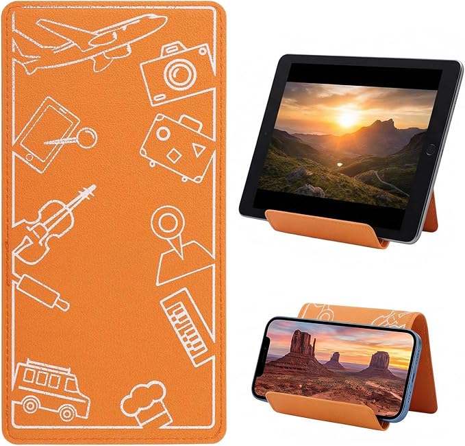Airplane Phone Holder, Travel Essentials Flexible Phone Holder, Folding Cellphone Stand for Desk, Bed, Office, Treadmill - Airplane Gadgets for Long Travel Accessories(Orange)