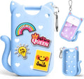Juome Silicone Case for Touchland Hand Sanitizer Spray with Keychain & Charms, Cat Protective Holder Compatible with Touchland Power Mist & Glow Mist 1 FL Oz/30ML,Travel Cover Sleeve Accessory (Blue)