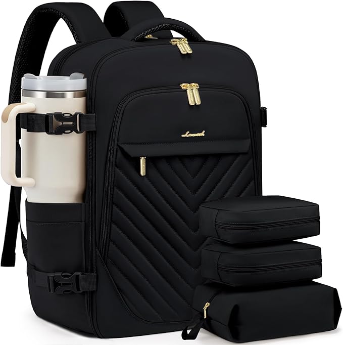 LOVEVOOK Travel Backpack for Women, TSA Personal Item Travel Bag fits 18" Laptop, Carry On Backpack for Weekender Business Hiking, Black