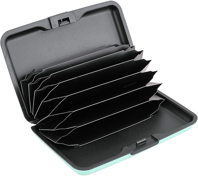 ELFISH Mini RFID Aluminum Wallet Credit Cards Holder Business Card Case Metal ID Case for Men Women (Light blue)
