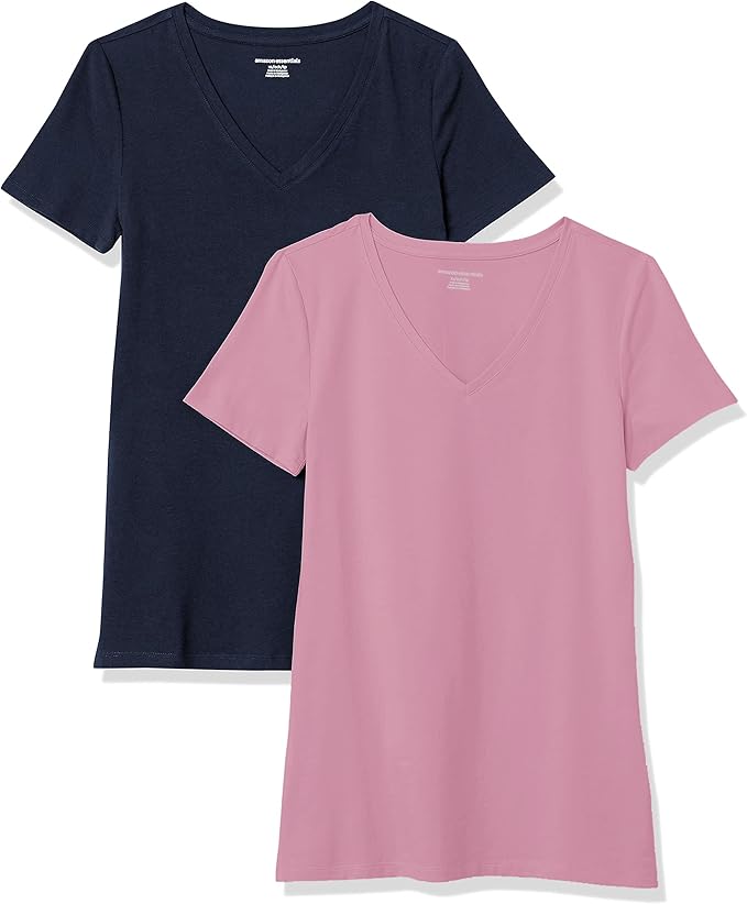 Amazon Essentials Women's Regular-Fit Short-Sleeve T-Shirt (Crewneck and V-Neck Options), Multipacks
