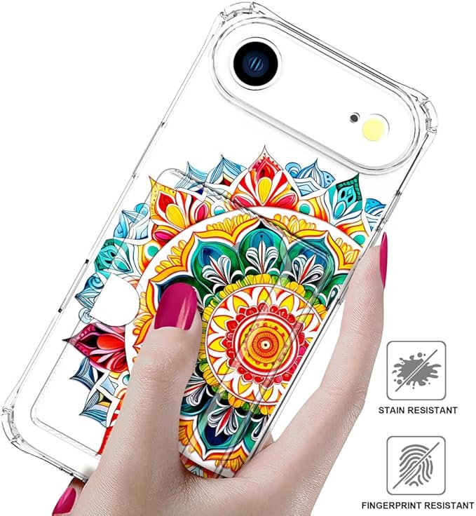 Compatible with iPhone 17 Air Case Card Holder for Women Cute Design,Wallet Phone Cases Transparent Cool Kawaii Protective (Clear Mandala Henna Flower)