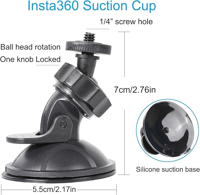 PellKing Rear View Mirror Holder Suction Cup Kit for Insta360 X5/X4/X3/X2/X,360 Rotation Ball Head Rear View Holder Suction Cup Mount Kit Compatible with Insta360 X5/X4/X3,GoPro 13,12,etc Series