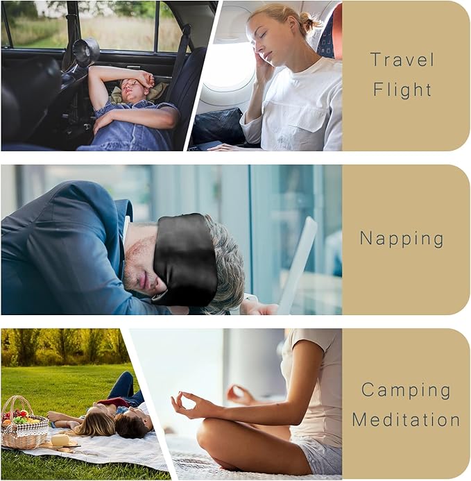 Satin Sleep Eye Mask, 100% Complete Blackout Sleeping Mask for Women Men Side Sleepers, Zero Pressure Eye Shade with Adjustable Strap, Lightweight Breathable Night Blindfold for Travel Shift Work Naps