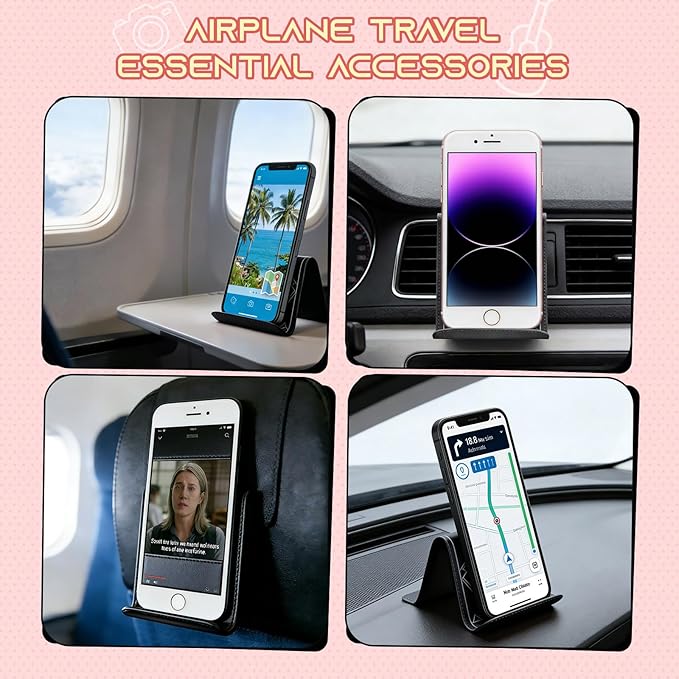 Airplane Phone Holder, Flexible Cell Phone Holder, Folding Cellphone Stand for Desk, Bed, Office, Treadmill, Home, in-Flight Airplane Travel Accessories - Travel Must Haves Cool Gadgets-Black