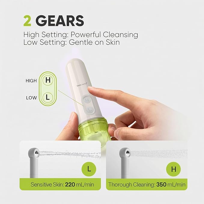 Portable Electric Bidet Sprayer - Handheld Travel Bidet with 2 Pressure Modes - Waterproof Foldable Pocket-Sized & Cordless for Bathroom Ultimate Personal Hygiene Cleaning at Home and Camping - Green