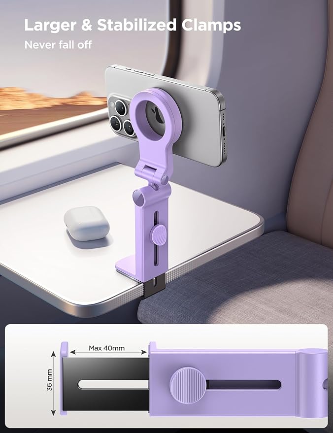 JOYROOM for Magsafe Airplane Phone Holder Travel Essentials, [Flexible Rotation] Hands-Free Plane Phone Hount, Airplane Travel Essentials for iPhone 15 Pro Max 14 13 12 Series Purple