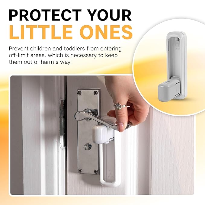 Child Proof Door Lock - 2 Pack Door Lever Locks, No Drilling, 3M Self Adhesive, Kids Safety - Child Locks for Door, Door Handle Child Proof