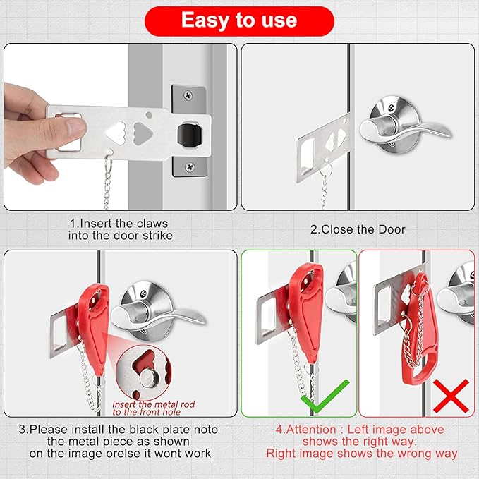 Portable Door Lock & Door Stop Alarm Set, Dual Protection for Privacy and Safety in Home Door Lock Kit, Door Alarm with 120dB Siren for Travel, Hotel, Apartment, College, Home