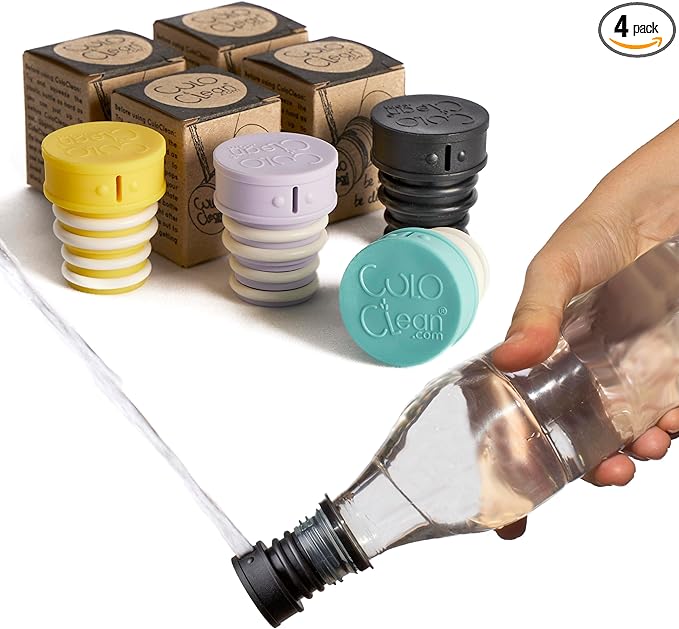 CuloClean Portable Bidet for Toilet, Travel, or Camping. Compatible with Every Bottle. Discreet, Sanitary or Travel Shower. Attachable Stopper. Backcountry Bidet Nozzle (4pcs Colors)