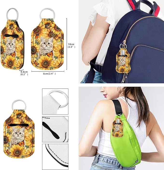 Suobstales 3Pcs Travel Bottles Keychain Holder Set,Travel Bottle Sleeves+Neoprene Chapstick Holders+Lanyard Keychain