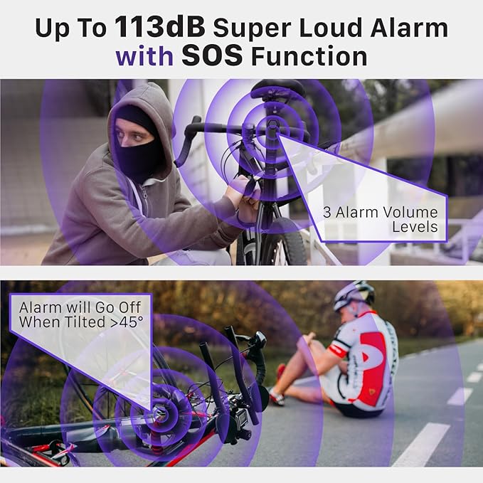 Fosmon 113db Bike Alarm with Remote, Motion Sensor Bicycle SOS Alarm, IP65 Waterproof Anti Theft Alarm System, Wireless Siren for E-Bike, Motorcycle, Scooter, Cart, Trailer