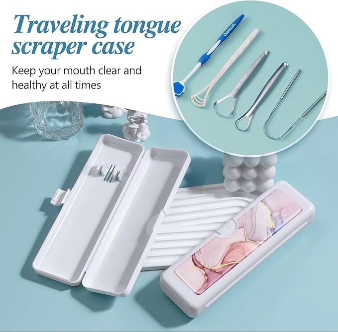 Toothbrush Travel Case - Colorful Pattern, Holder and Covers for Toothbrushes, Includes Tongue Scraper Case